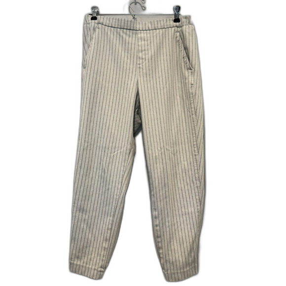 Uniqlo Pants Joggers White Pin Stripe Chino Business Professional Women sz 8 - Picture 1 of 7